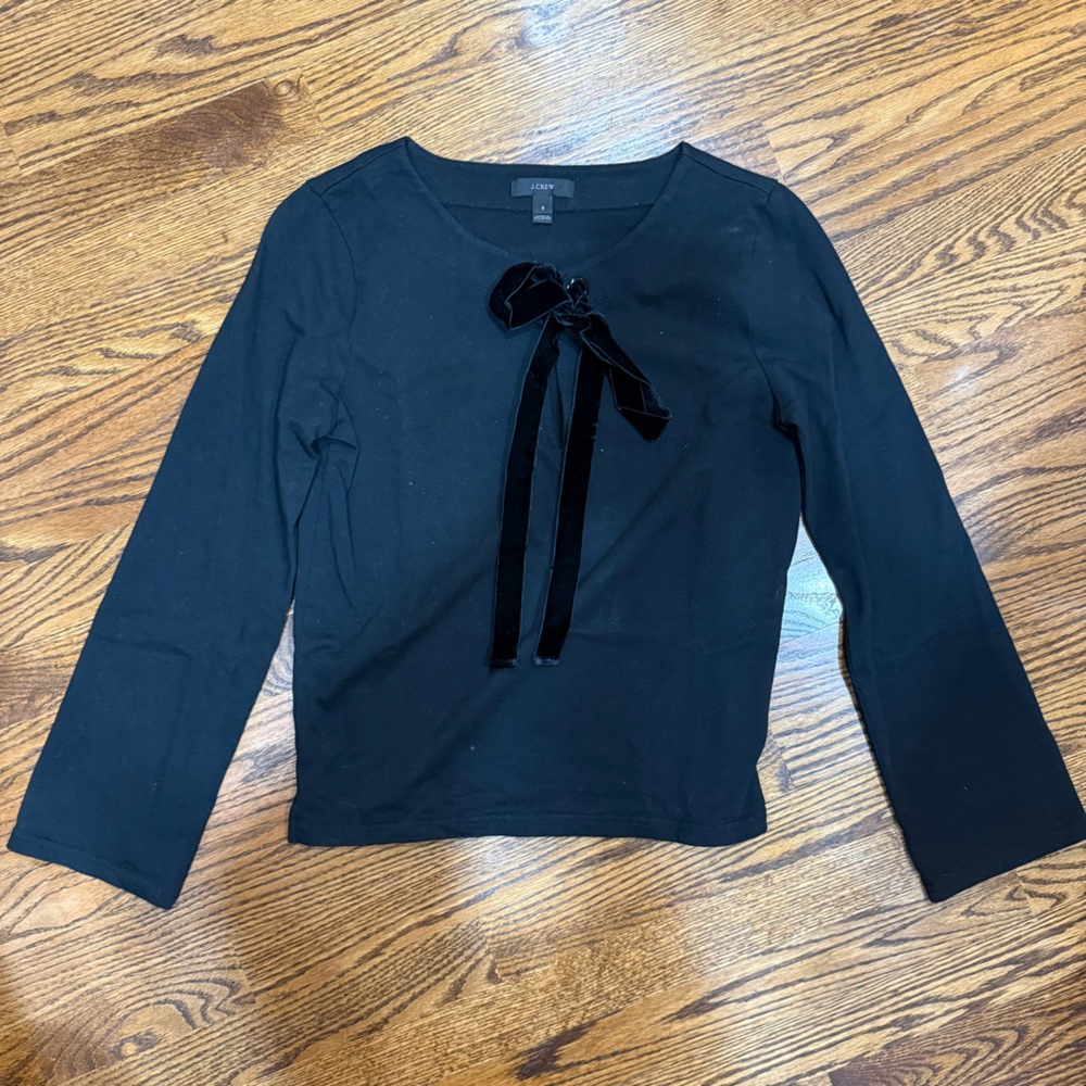 J. Crew Black Top with Velvet Bow